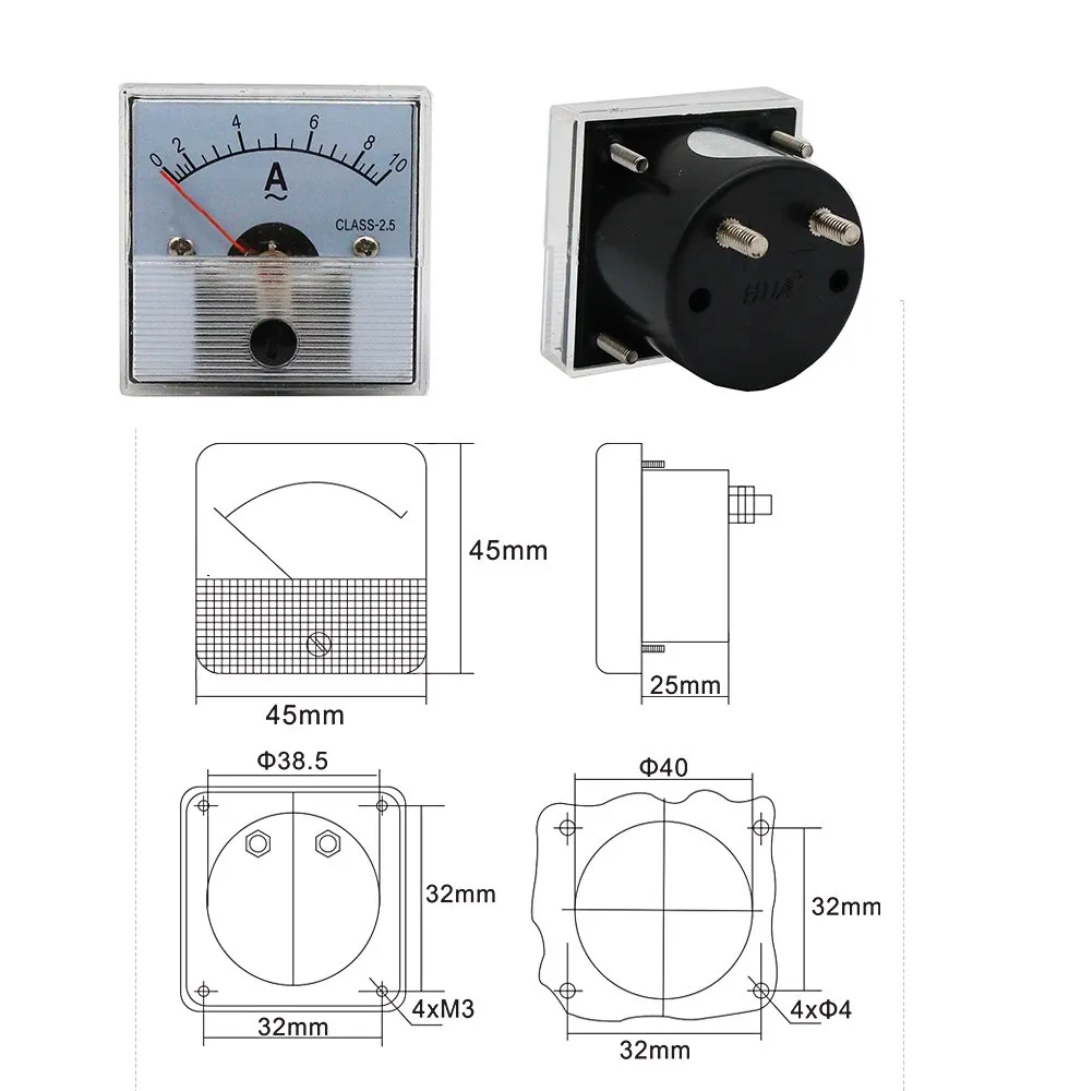 SO-45 / DH-45DC Amperometro Puntatore analogico DC1A2A3A5A10A15A20A30A Tester di corrente per test elettrico