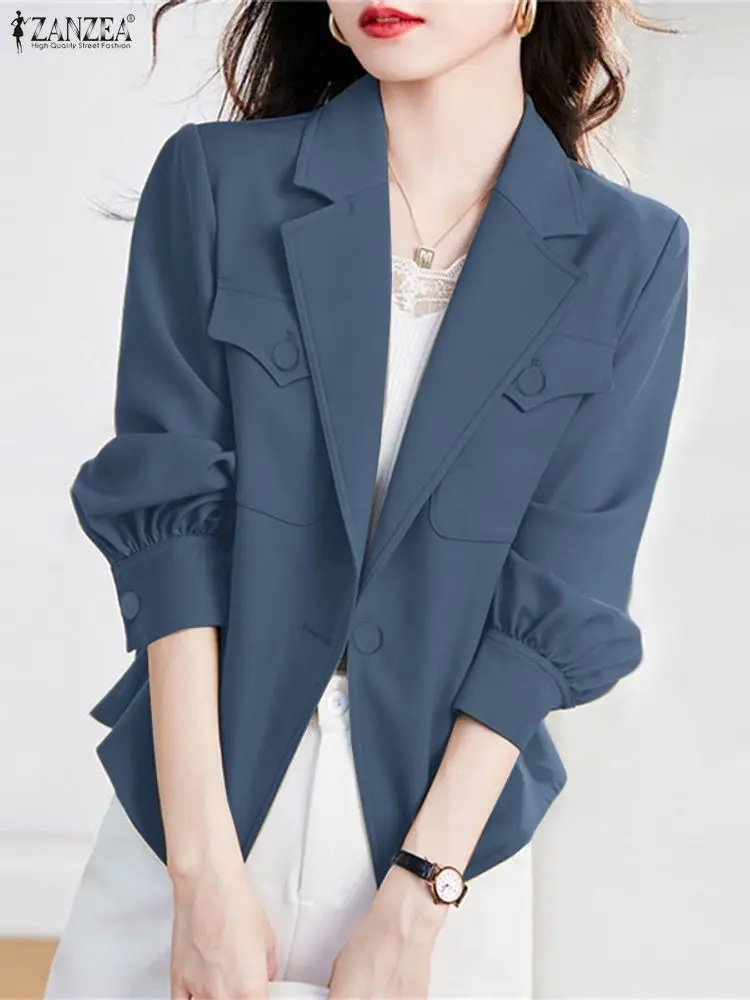 

ZANZEA Женские осенние куртки Пальто 2025 Элегантные приталенные куртки с лацканами и длинными рукавами Офисные пальто Однотонные рабочие тонкие верхняя одежда
