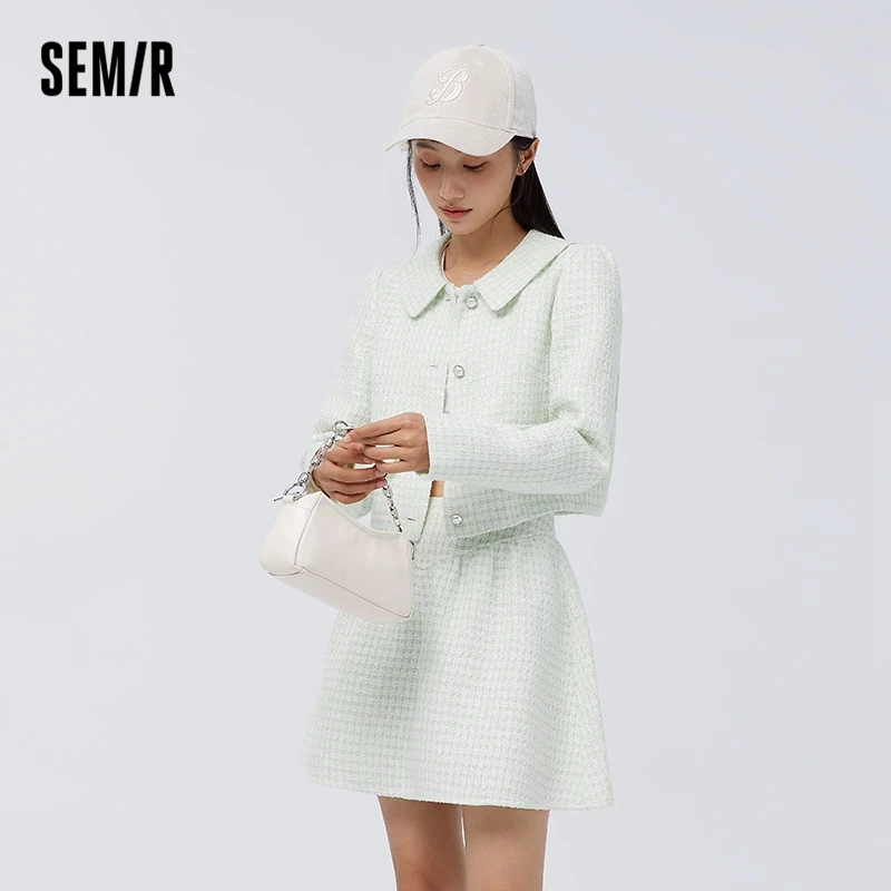 Semir Suit Women Short Coat Elegant A-Line Skirt 2023 Spring New Style Slim Fitting Two-Piece Set Small Fragrance