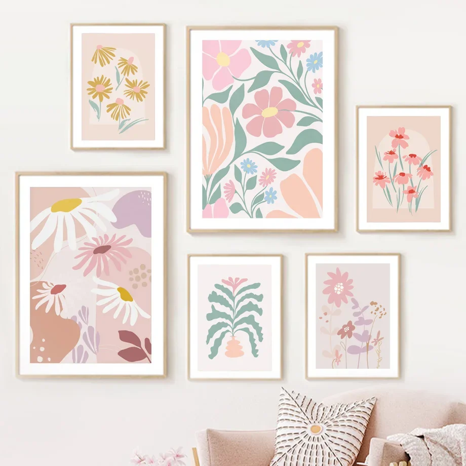 1pc frameless Canvas Painting Pastel Leaf Spring Flower Cute Daisy Wall Art Canvas Painting Posters And Prints Wall Pictures For