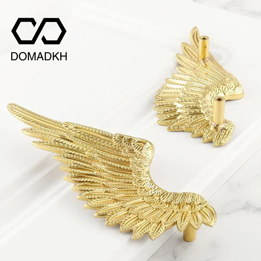 Angel Wing Brass Cabinet Door Handles Feather Wing Drawer Pulls Home Decor Dresser Knobs Closet Door Knobs Furniture Hardware