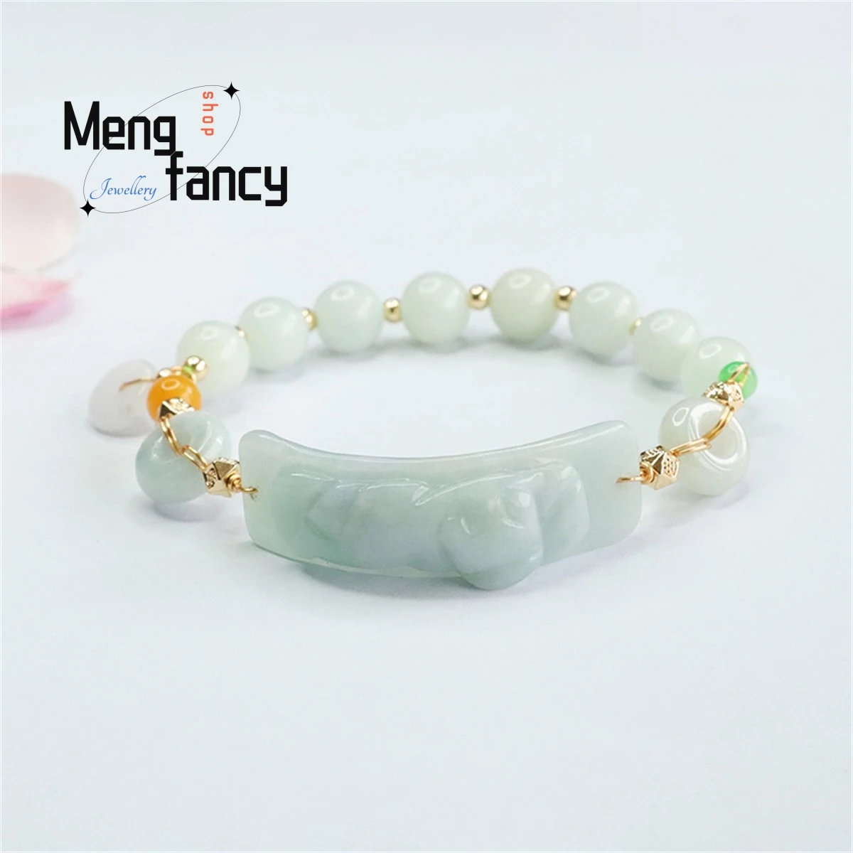 

Natural Jadeite Pixiu Peace Bead String Bracelet Charm Elegant Personalized Fashion Versatile Exquisite Men Women Couple Jewelry