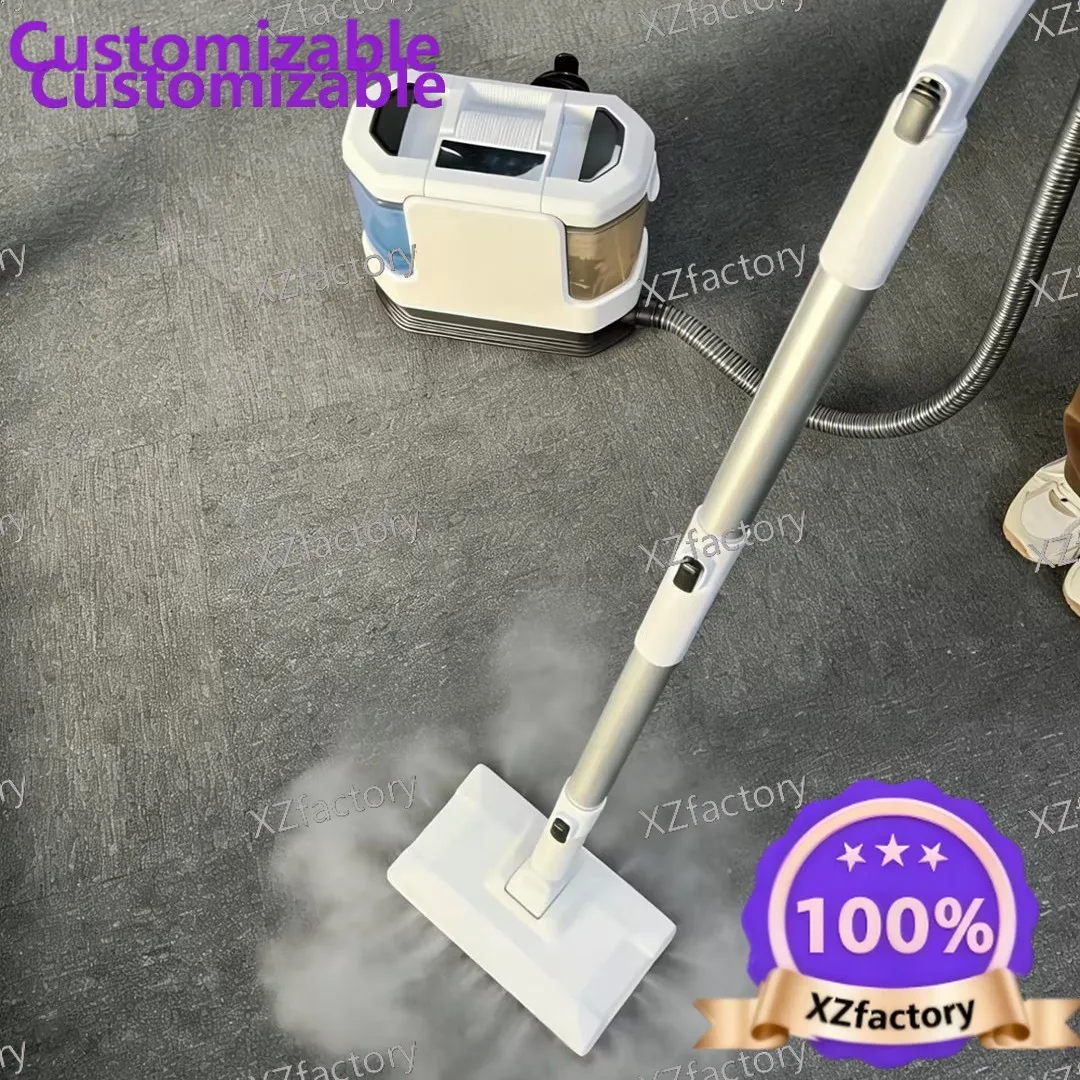 Steam fabric cleaner, integrated washing and suction, stain and oil removal, spray and suction for carpet degreasing