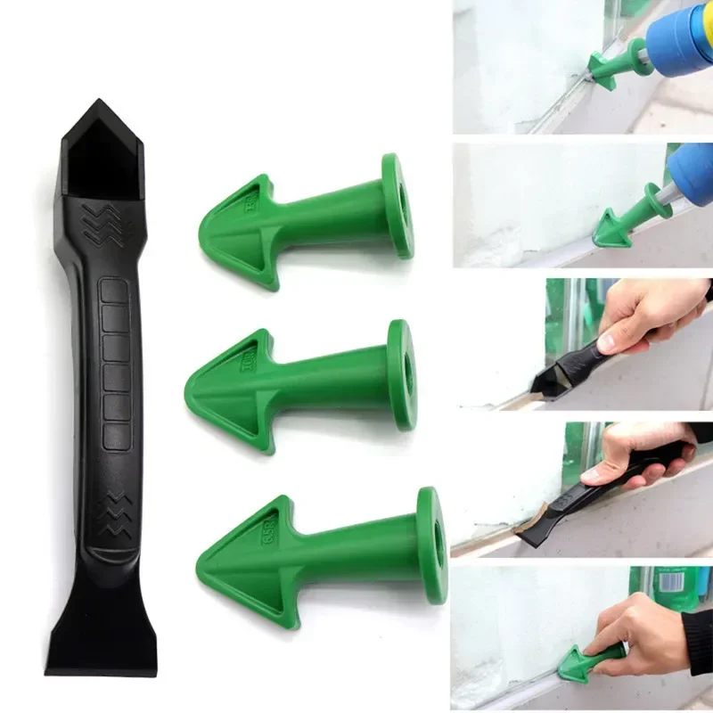 3pcs silicone Caulking Nozzle + 1pcs Multifunctional Shovel scraper for Floor Tile Dirt Grout Glue paint Remover Cleaning Tool