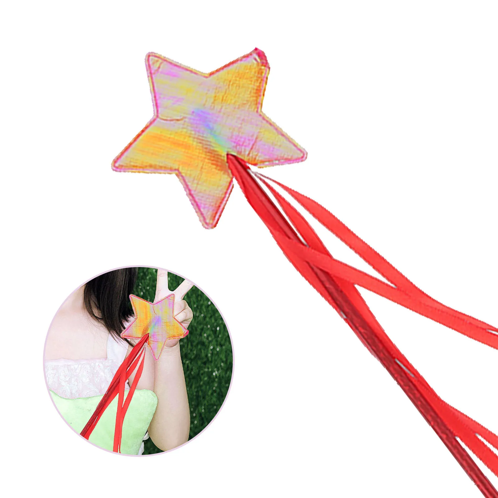 5 szt. różdżek wróżki z gwiazdą, stylowy wzór z frędzlami, idealne na imprezy cosplay dla dzieci, rekwizyty na występy dla dziewczynek, do zabawy w przebieranki.