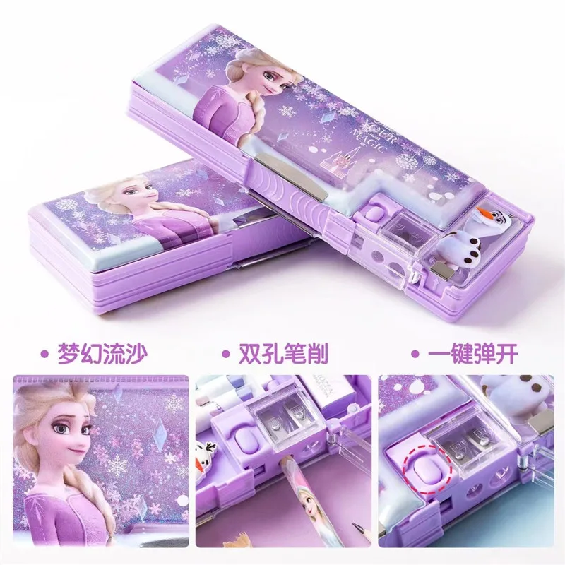 Scatola di cancelleria a due strati Frozen Princess Elsa Animazione Studente Scatola di penne multifunzionale di grande capacità Regalo di compleanno per bambini