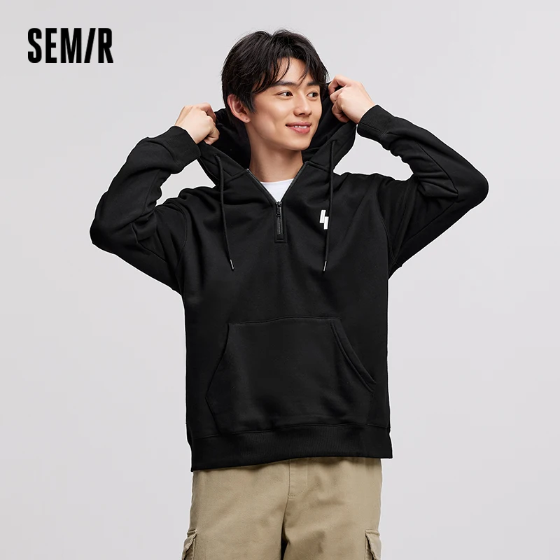 Semir Sweatshirt Men Heating Antibacterial 2024 Winter New Half-Zip Hooded Printed Fashion Campus Style Casual Wear