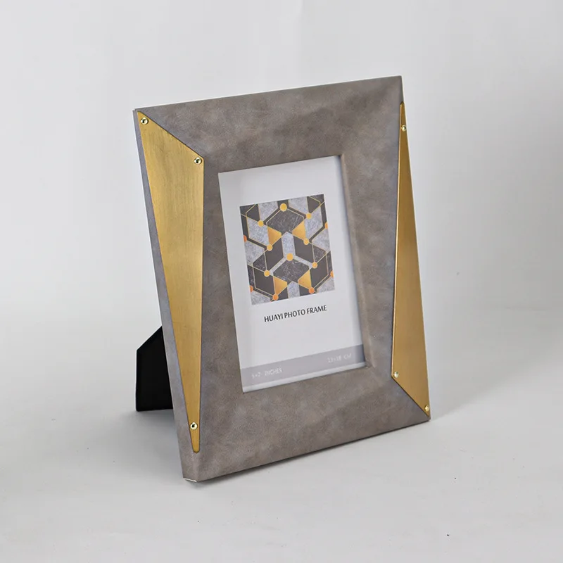Metal photo frame triangular rivet geometric crease ornament soft leather creative soft decoration ornament