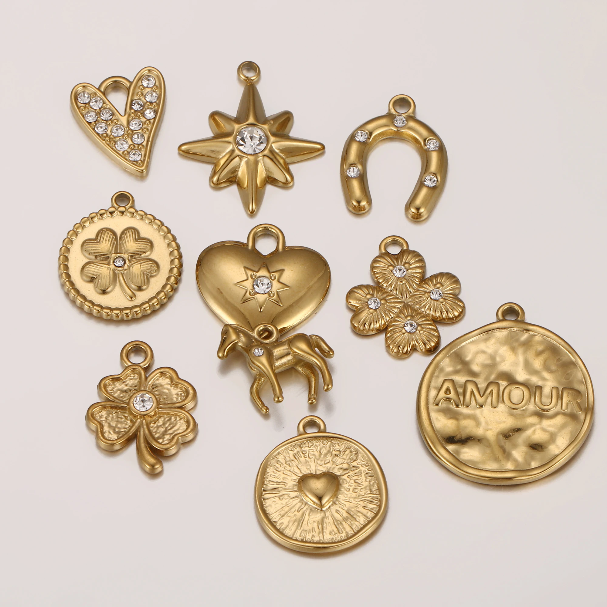 3 Stücke Nordstern/Herz/Hufeisen Anhänger aus Edelstahl, exquisiter Strass-Anhänger für DIY-Halsketten, Ohrringe, Valentinstag-Schmuckherstellung – Detail 8
