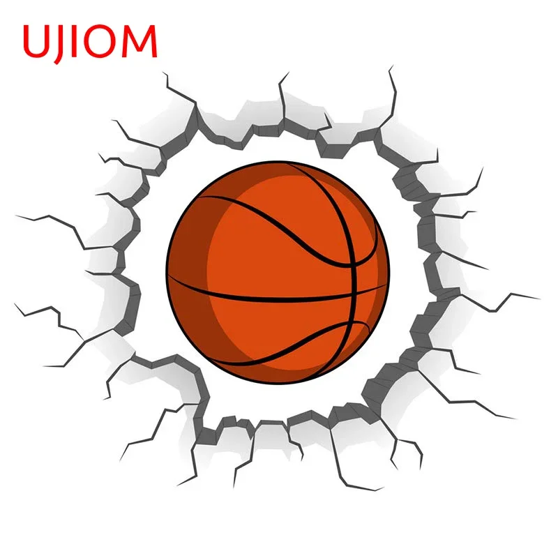 UJIOM 13cm X 10.5cm Basketball Ball Stuck On A Wall Crack Wall Stickers Waterproof Creative Decals Bathroom Accessories Sticker
