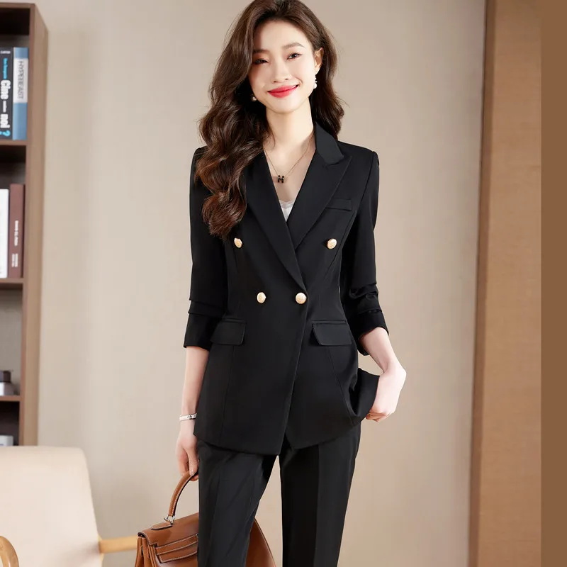 NAVIU Navy Blue Suits Women New Autumn Fashion Professional Business Formal Slim Blazer And Pants Sets Office Lady Work Wear