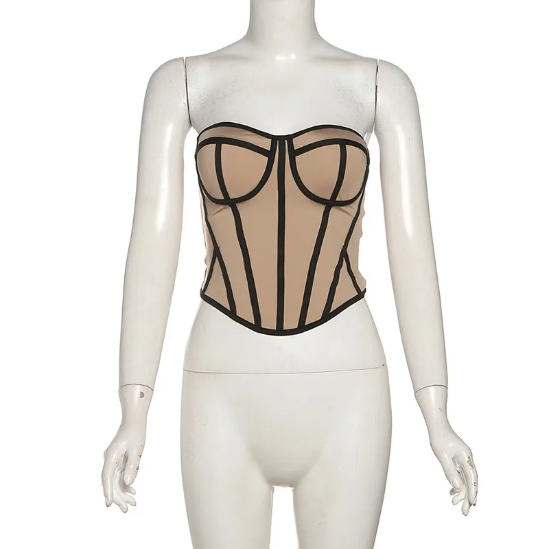 

2025 Autumn and Winter New Women's Clothing Solid Color Slim-fit Street Fashion One-word Collar Chest-wrapped Backless Vest