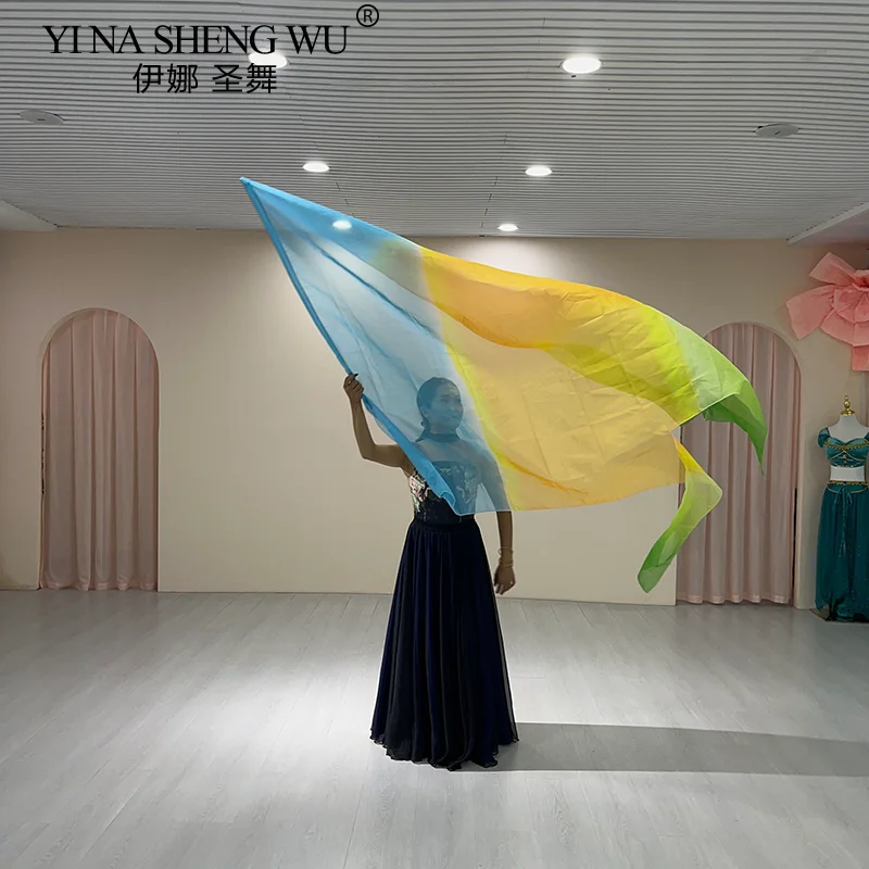 Belly Dance Accessories Chiffon Veil Flags Gradient Color Flag Adult Dance Stage Performance Practice Carnival Props 190x140cm