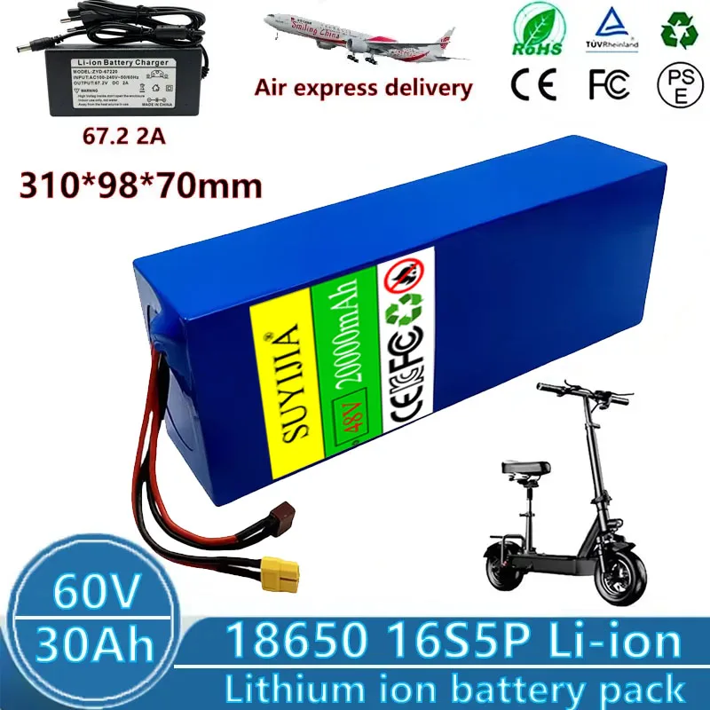 Batterie Lithium-Ion 60V Batterie Ebike 60V 30Ah 18650 16S5P Pour Vélo Électrique 60V 3000W Batterie De Scooter Électrique