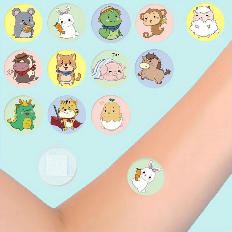 

100/60/30pcs Cartoon Animal Bandages - Flexible Adhesive, Breathable Elastic Tape for Fingertips & Knuckles, Cute Cartoon Design