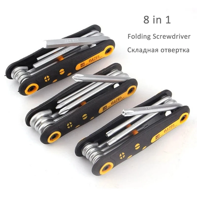 8 in 1 Folding Screwdriver Set Torx Screwdriver Mini Screwdriver Bits Kit Hexagon Torx Screwdriver Phillips Flat Screw Driver