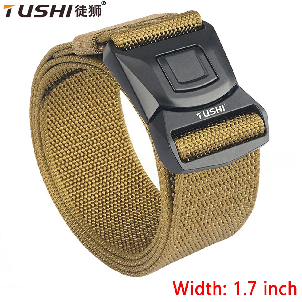 

TUSHI 1.7inch Men Canvas Waistband New Army Style Combat Belt Quick Release Tactical Belt Outdoor Hunting Camouflage Waist Strap