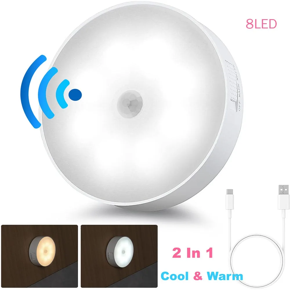 USB Dimmable Night Light PIR Motion Sensor Wall Night Lamp  for Bedroom Bathroom Toilet Stairs Kitchen