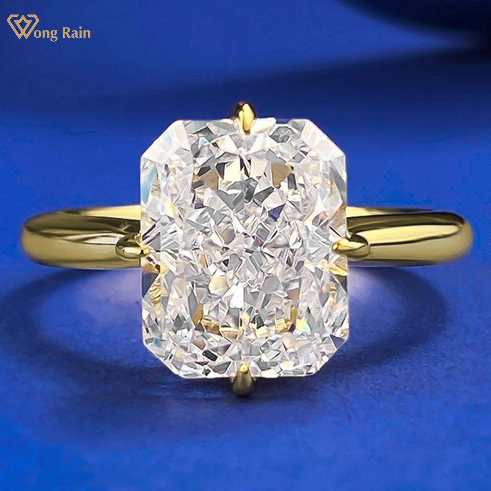 Wong Rain 18K Gold Plated 925 Sterling Silver Crushed Ice Cut 8*10 MM Lab Sapphire Gemstone Engagement Women Rings Fine Jewelry