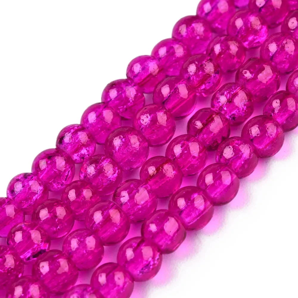 1Strand Crackle Glass Beads Strands Round Fuchsia 4mm Hole: 1.1~1.3mm about 200pcs/strand 31.4 inch