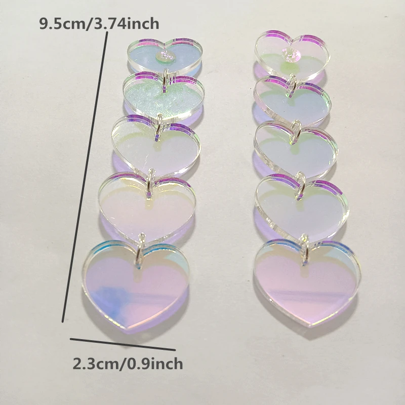 KUGUYS Beautiful Color Heart Tassle Drop Earrings for Women Fashion Jewelry Iridescence Acrylic Accessories