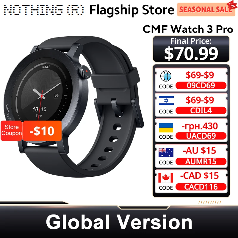 

CMF BY NOTHING Watch 3 Pro Smart Watch 1.43"AMOLED Dual-Band GPS & 130+ Sport Modes Bluetooth Call AI Energy IP68 Sleep Monitor