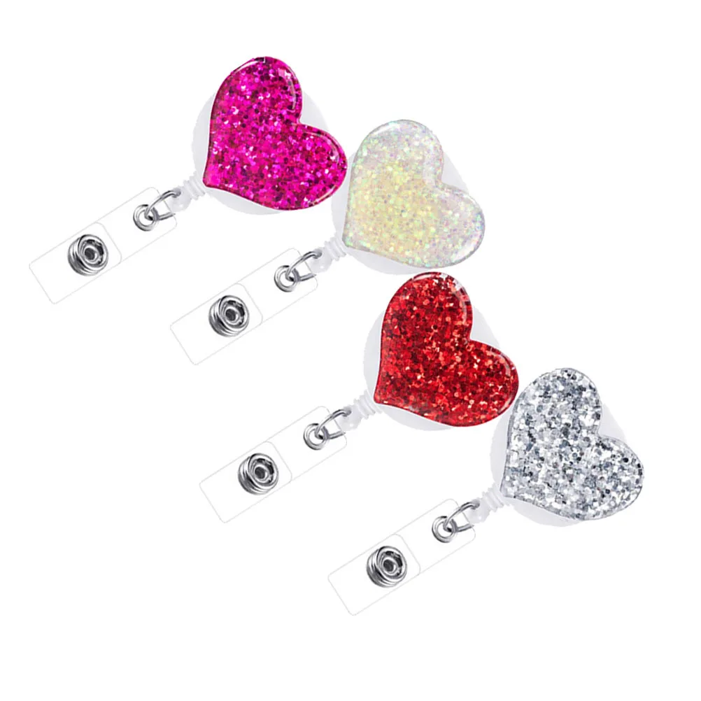 4 قطعة حامل شارة ممرضة لامعة على شكل قلب بكرات شارة قابلة للسحب لبطاقات الهوية مفاتيح اسم العلامات الممرضات استخدام المستشفى المدرسية