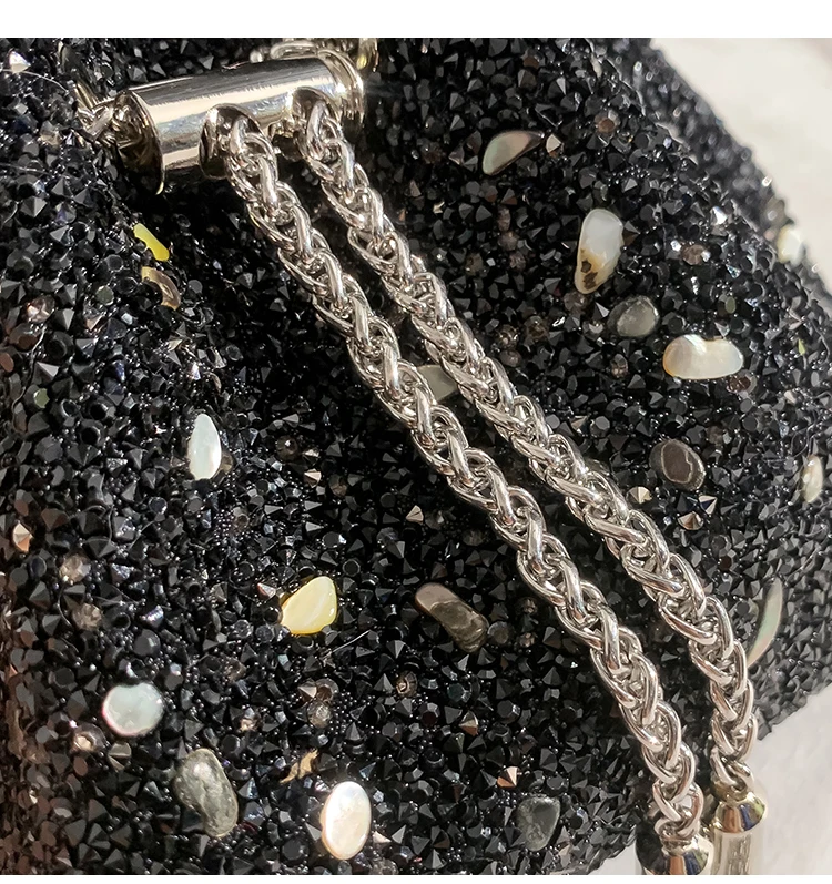 Luxury Designer Black Stones Handbag Rhinestone Diamond Evening Bag Wedding Party Bucket Purse Women Shoulder Crossbody Bag