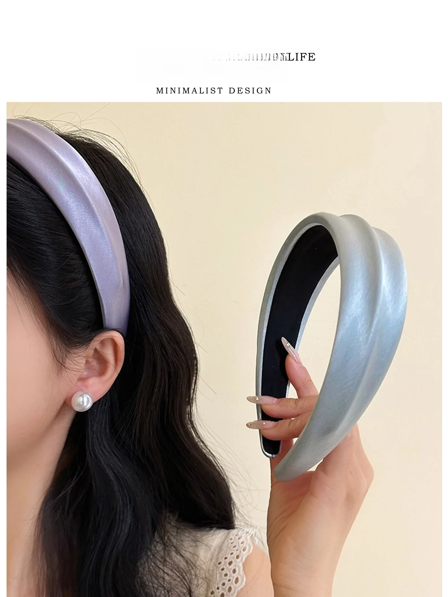 

Синяя атласная повязка для волос Tlife: универсальный аксессуар для повседневного использования, корейский стиль, инструмент для ухода за собой.