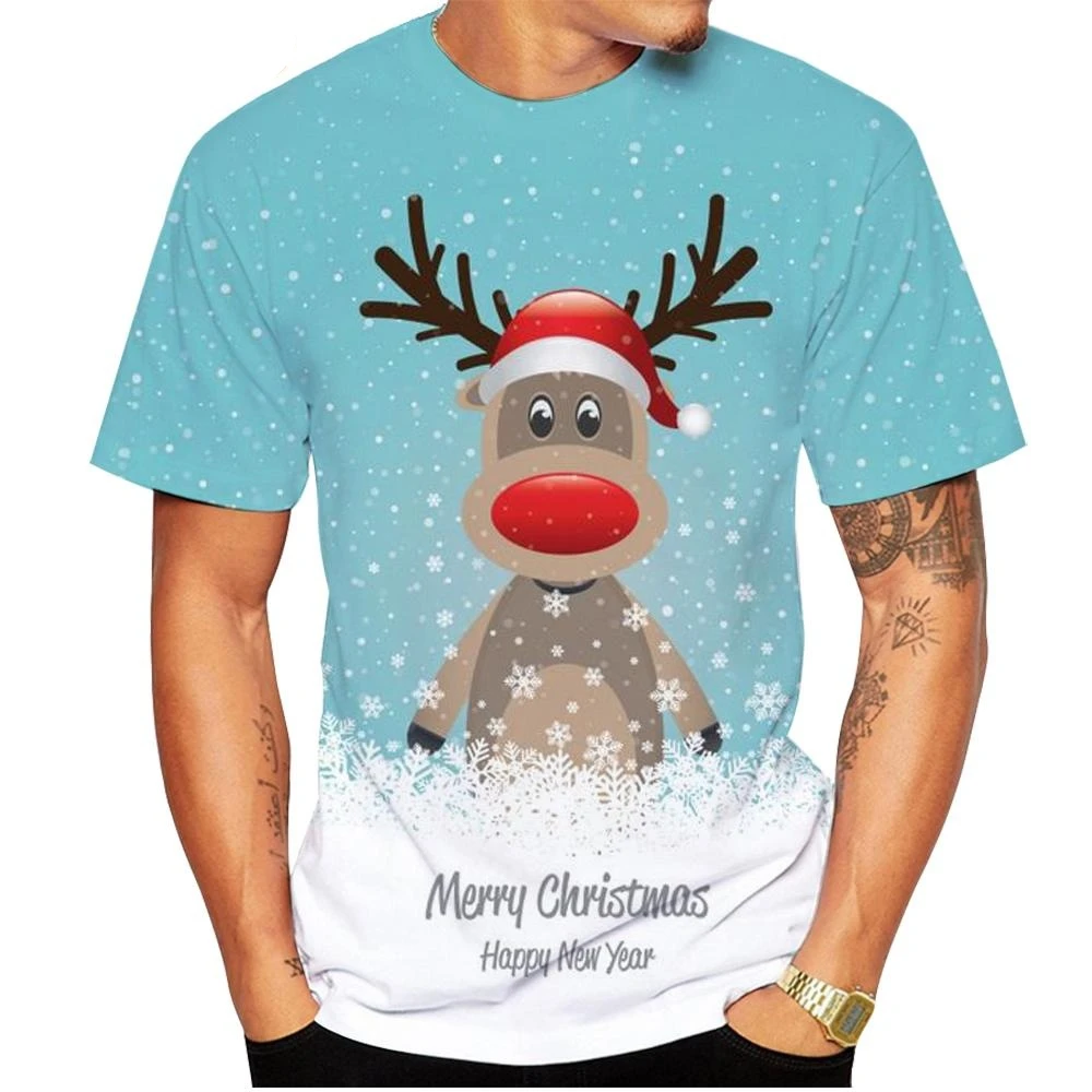 Camiseta con estampado 3d para hombre y mujer, camisa de manga corta con estampado navideño, informal, 100-6XL, novedad de 2024