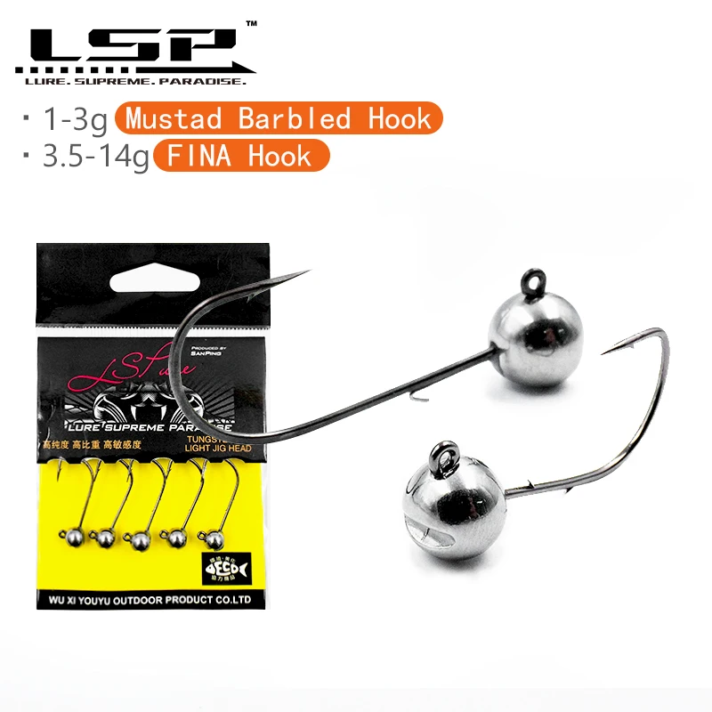 LSP Tungsten jig head Fishing Hook 1g 1.5g 2g 2.5g 3g 3.5g 5.3g 7g 10g 14g Barbed Fishhook Fishing Tackle Accessories Kit Pesca