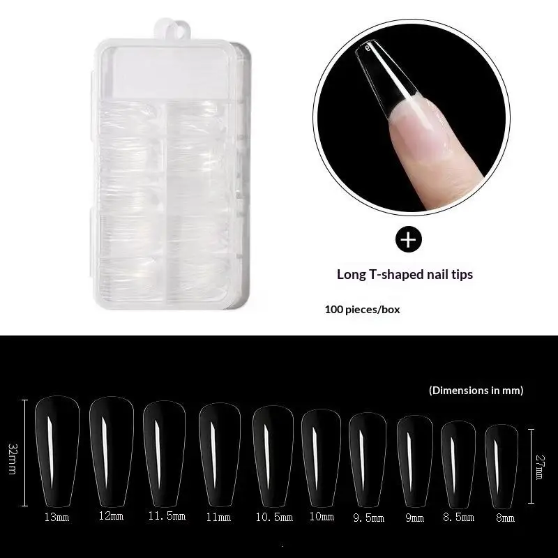 100Pcs/box Medium/Long Coffin Square Almond Stiletto Oval Round Shape Clear Nail Tips Set Press On Nails For Salons And Home DI