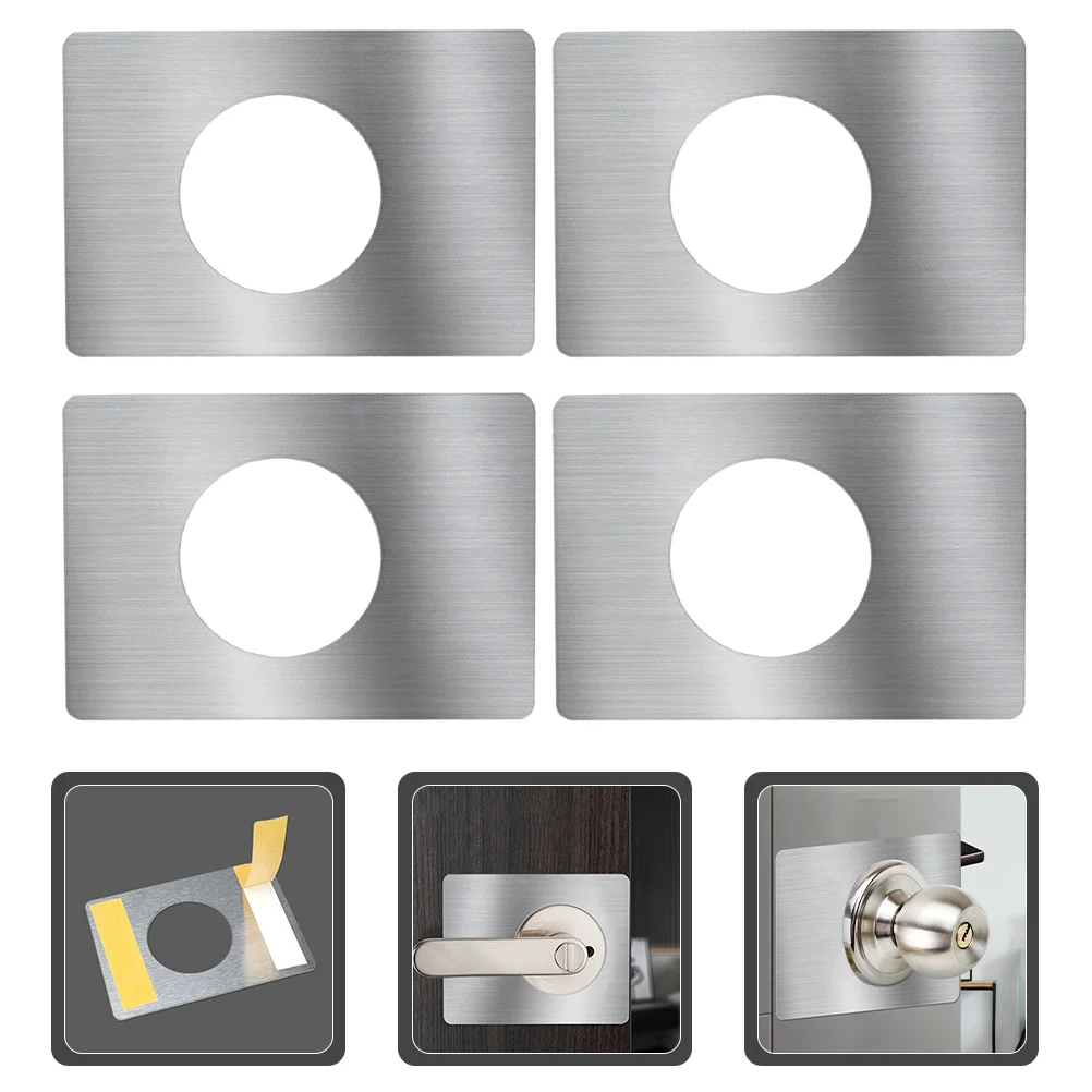 4 Pcs Door Lock Repair Board Reinforcement Plate Strike Indoor Handles Locks Matte Stainless Steel Hole Filler Doors