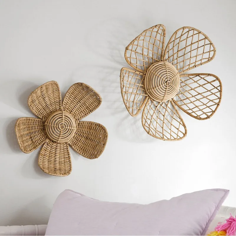 INS Nordic Woven Rattan Flower Wall Ornaments Natural Rattan Crafts Art Countryside Pastoral Homestay Home Decor Photo Props