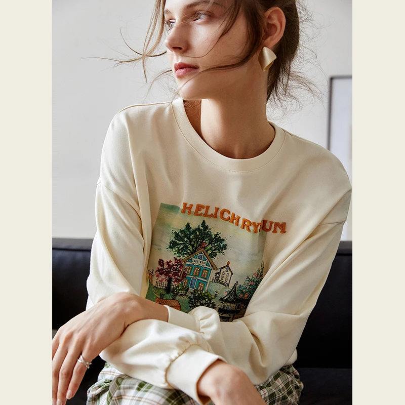 OLrain Women's Graphic Sweatshirts 2026 Round Neck Loose Fun Embroidery Print Long Sleeve Knitted Tops Casual Clothes O21QR53330