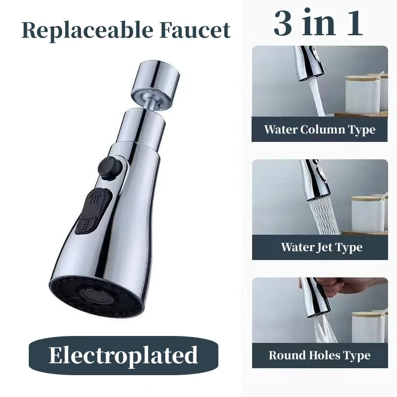 3 in1 Kitchen Pull Out Faucet Sprayer Nozzle ABS Durable Water Saving Shower Spray Head Bathroom Basin Sink Tap Replacement New