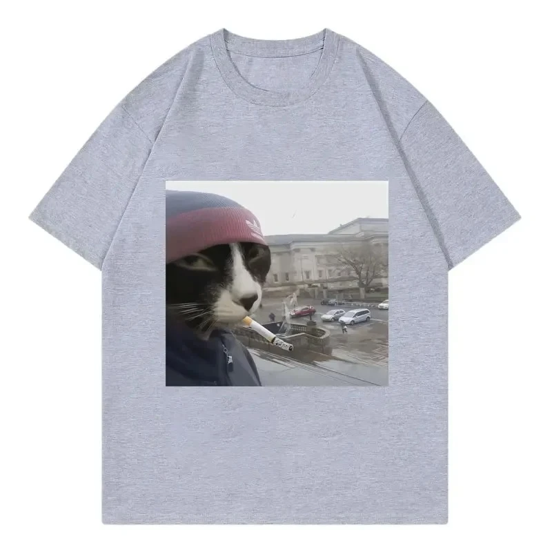 T-shirt grafica con faccia fumante di gatto divertente T-shirt da donna casual a maniche corte di tendenza della moda di High Street T-shirt grafica per abbigliamento
