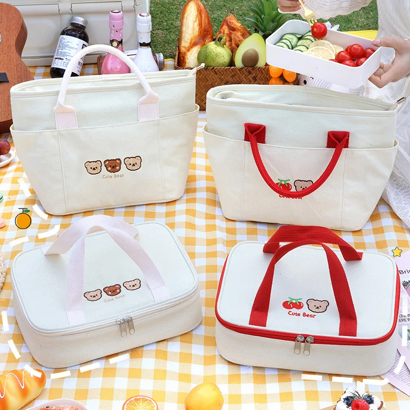 

Lunch Box Handbag Bento Bag Office Lady High Appearance Women Men Large Capacity Workers' Insulation Bag Rice Lunch Canvas Bag