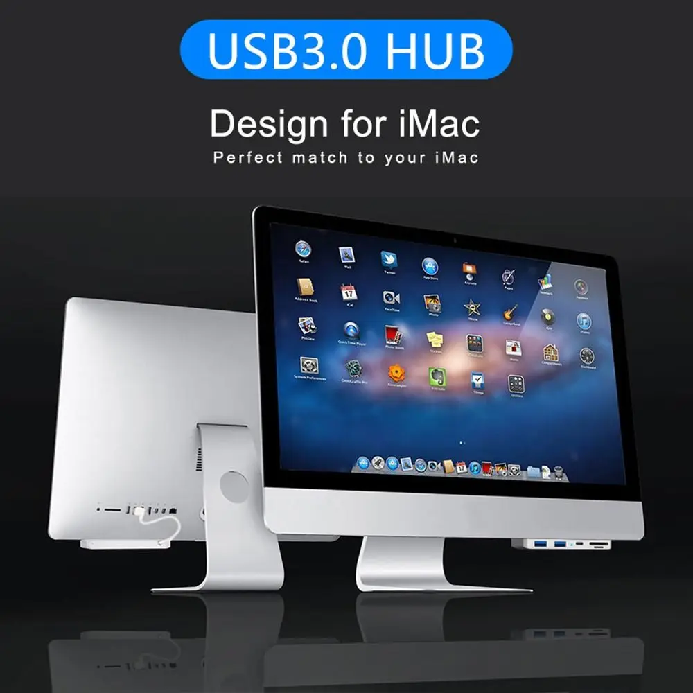 LED TF 카드 리더 데이터 전송 슬림 유니바디 컴퓨터 확장 도크 스플리터 USB 3.0 허브 (아이맥 21.5 27 PRO 용)