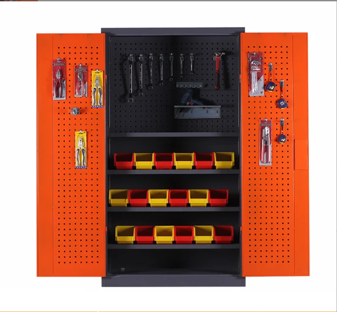 Workshop Garage Storage Equipment Cabinet Garage 2 Swing Door Steel Tool Cabinet with Drawers and Adjustable Shelves