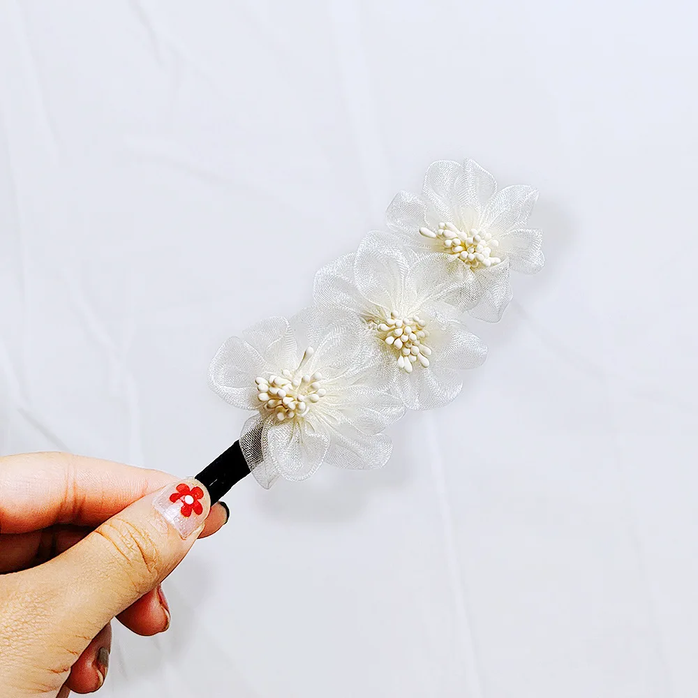 Korean version elegant mesh flower hair reel Internet celebrity ball head  lazy braided hair back head accessories