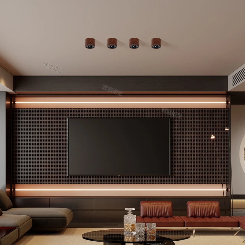 Walnut Wood Color LED Spotlight  Surface Mounted Spot Light Natural Retro Style Ceiling Lamp Adjustable Angle Small Thin Lights