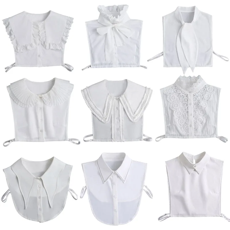 New Ruffle Detachable Collars For Women Tie Vintage White Black Fake Collar Lady Lace False Collar Shirt Lapel Blouse Top Women