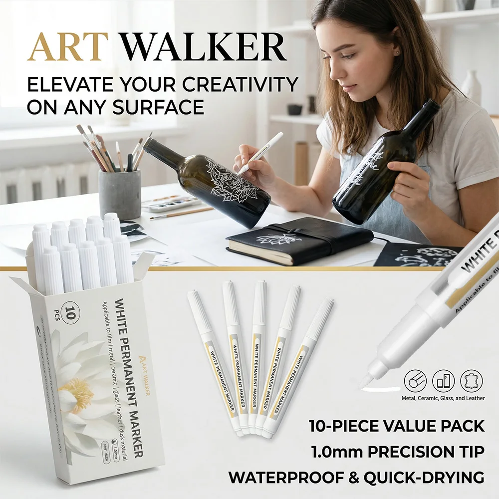 3/5/10 Pcs White Permanent Markers DIY Creative Art Glass Leather Professional Marking Waterproof Quick-Drying Home Office Tool