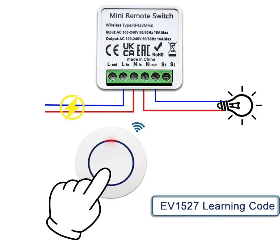 RF 433MHz اللاسلكية مفتاح الإضاءة 16A التتابع استقبال 2-Way التحكم لوحة أزرار مستديرة صغيرة التبديل التحكم عن بعد المنزل LED مصباح #5