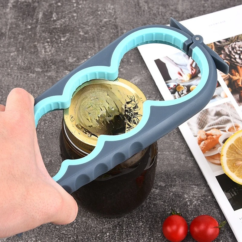 4 in 1 Multi Functional Can Opener Anti Slip Beverage Bottle Opener Cap Twister Multi Position Jar Lid Remover for Kitchen