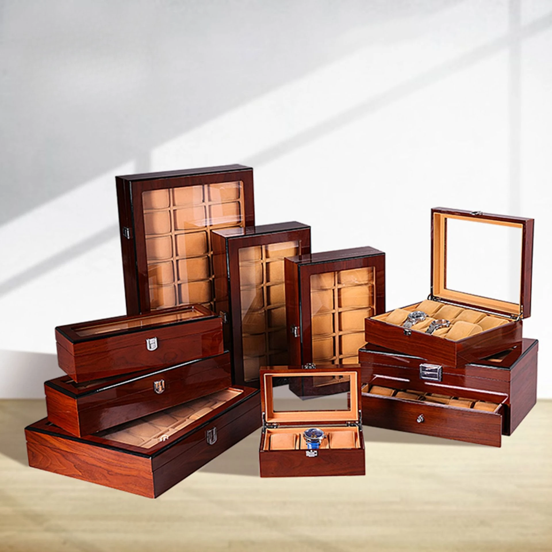 2026 Multi Slots Wooden Watch Box, 3 5 6 8 10 12 Positions Watch Storage Case for Display & Collection