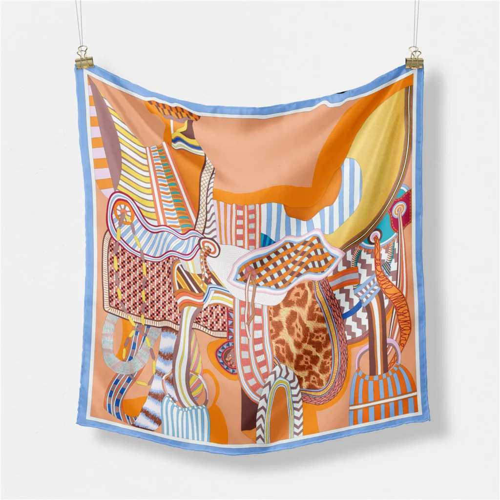 53cm Design Wunderschöne Sattel Marke Platz Schal Frau Neue Silk Schal Frauen Bandana Luxus Stirnband Hijab Foulard Halstuch – Detail 19