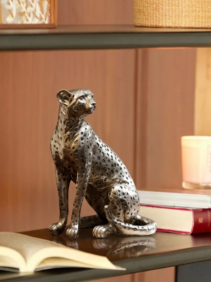 Vintage Cheetah Sculpture Entryway TV Cabinet Housewarming Niche Gift