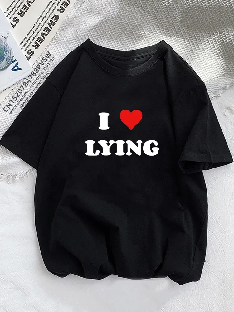 

I Love Lying Grunge Women T Shirt Girl Graphic Printed Fashion Harajuku 2024 Streewear Clothes Causal Female Y2K Tops Tee